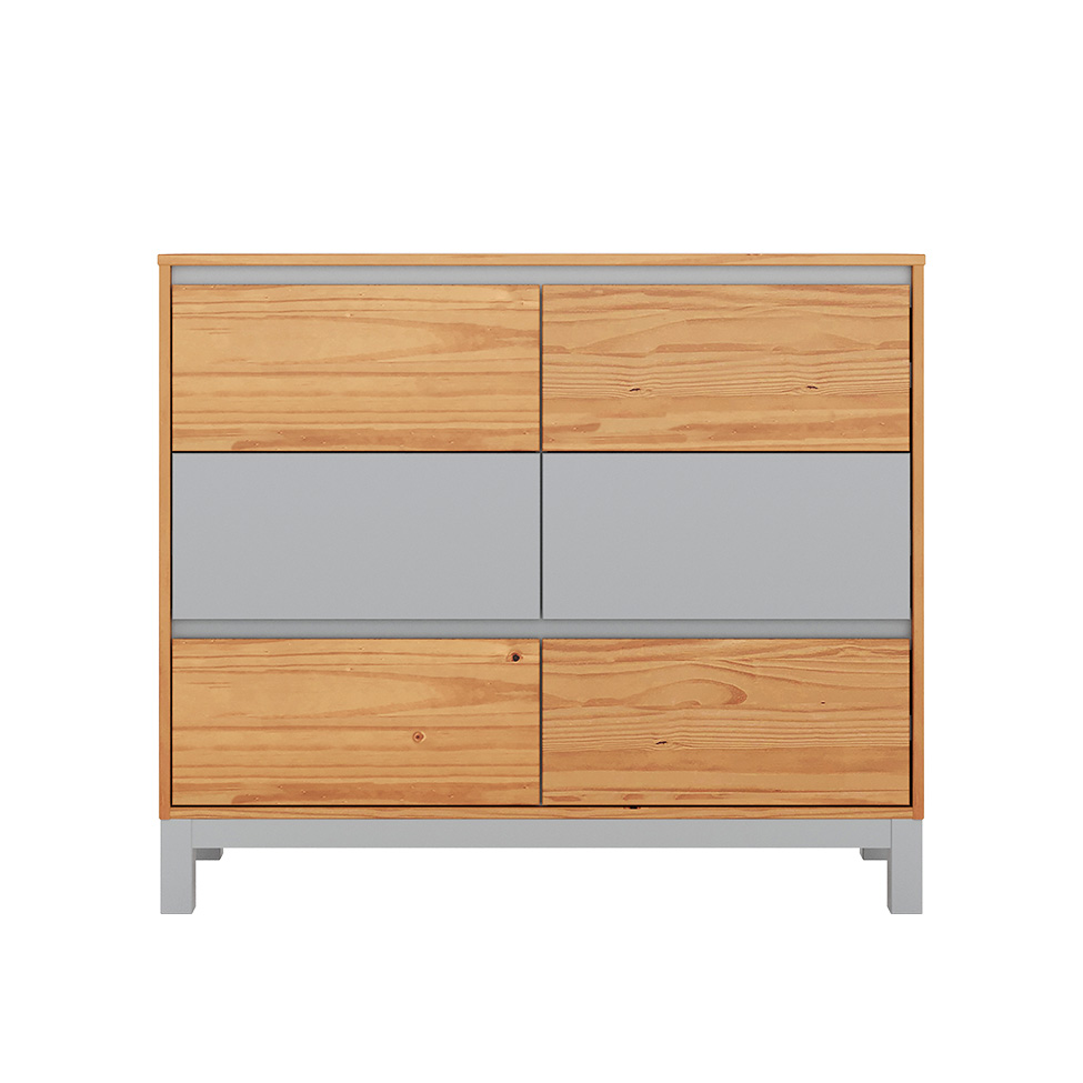 Cômoda Square 6 Gavetas Madeira Maciça Natural Pine e Cool Grey