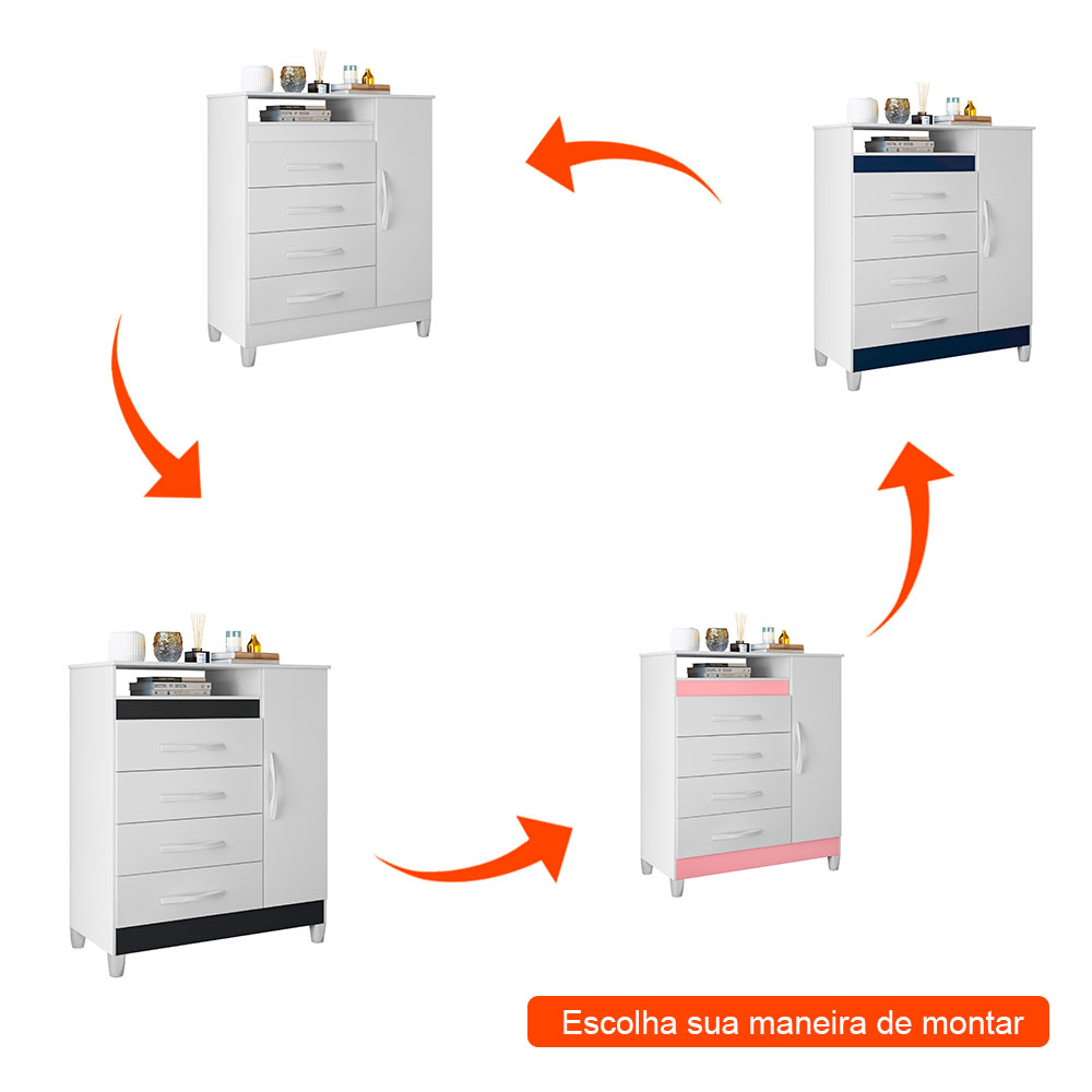 Cômoda Turquesa Flex 1 Porta 4 Gavetas Branco