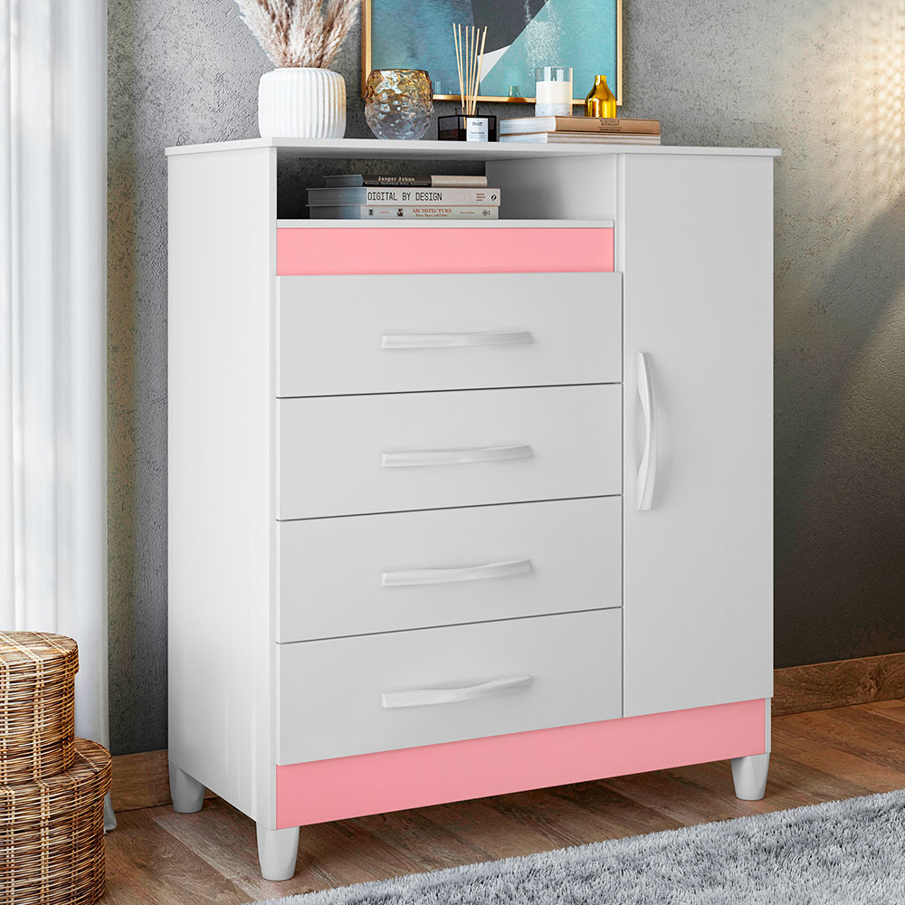 Cômoda Turquesa Flex 1 Porta 4 Gavetas Branco