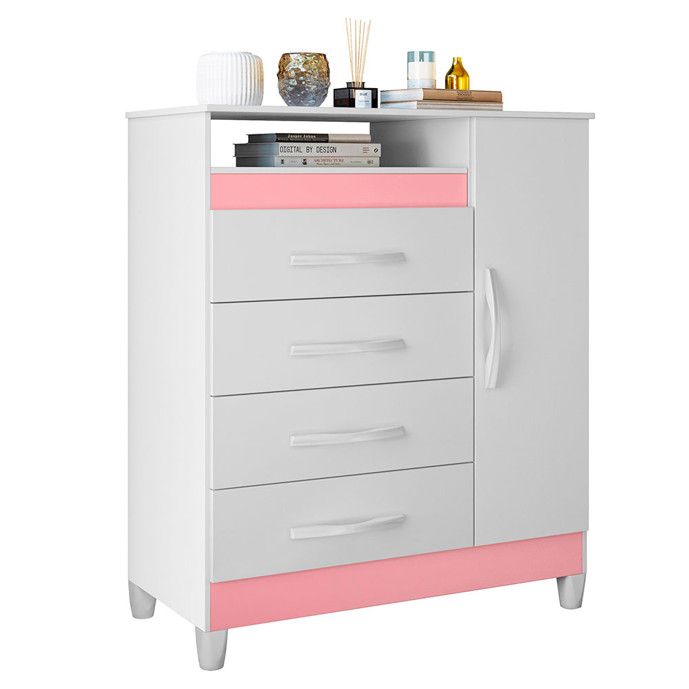 Cômoda Turquesa Flex 1 Porta 4 Gavetas Branco