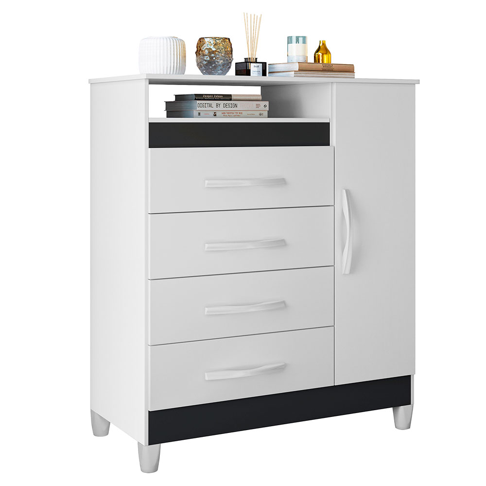 Cômoda Turquesa Flex 1 Porta 4 Gavetas Branco