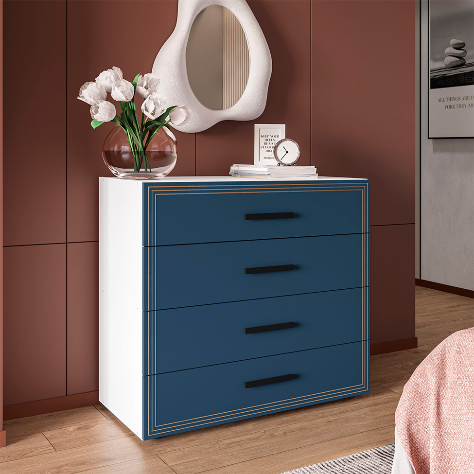 Cômoda Valência 4 Gavetas Azul e Branca
