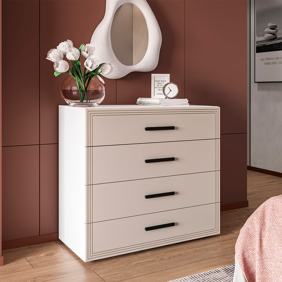 Cômoda Valência 4 Gavetas Creme e Branca
