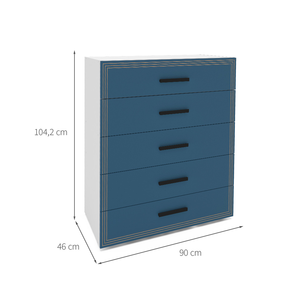 Cômoda Valência 5 Gavetas Azul e Branca