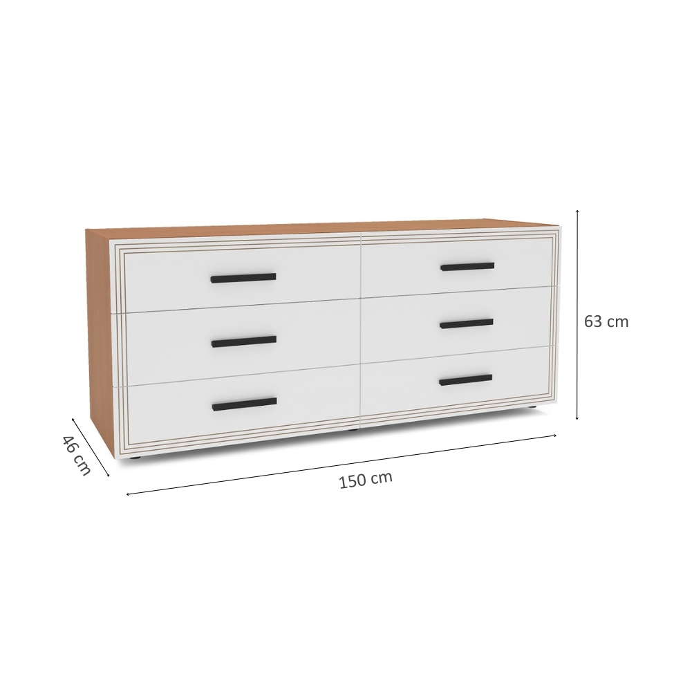 Cômoda Valência 6 Gavetas Freijó e Branco