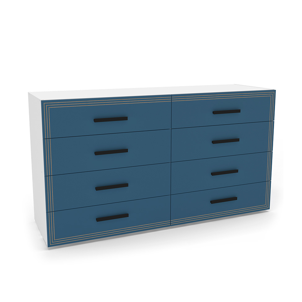 Cômoda Valência 8 Gavetas Azul e Branca