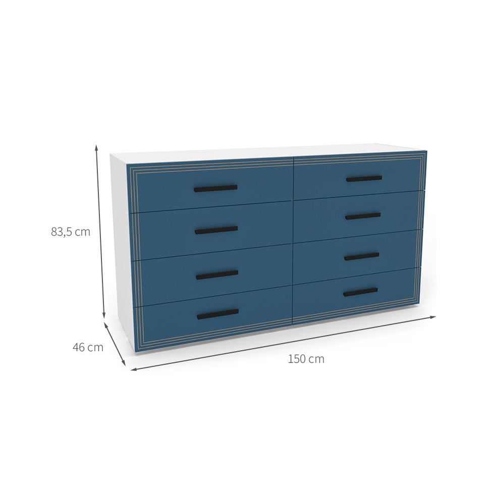 Cômoda Valência 8 Gavetas Azul e Branca