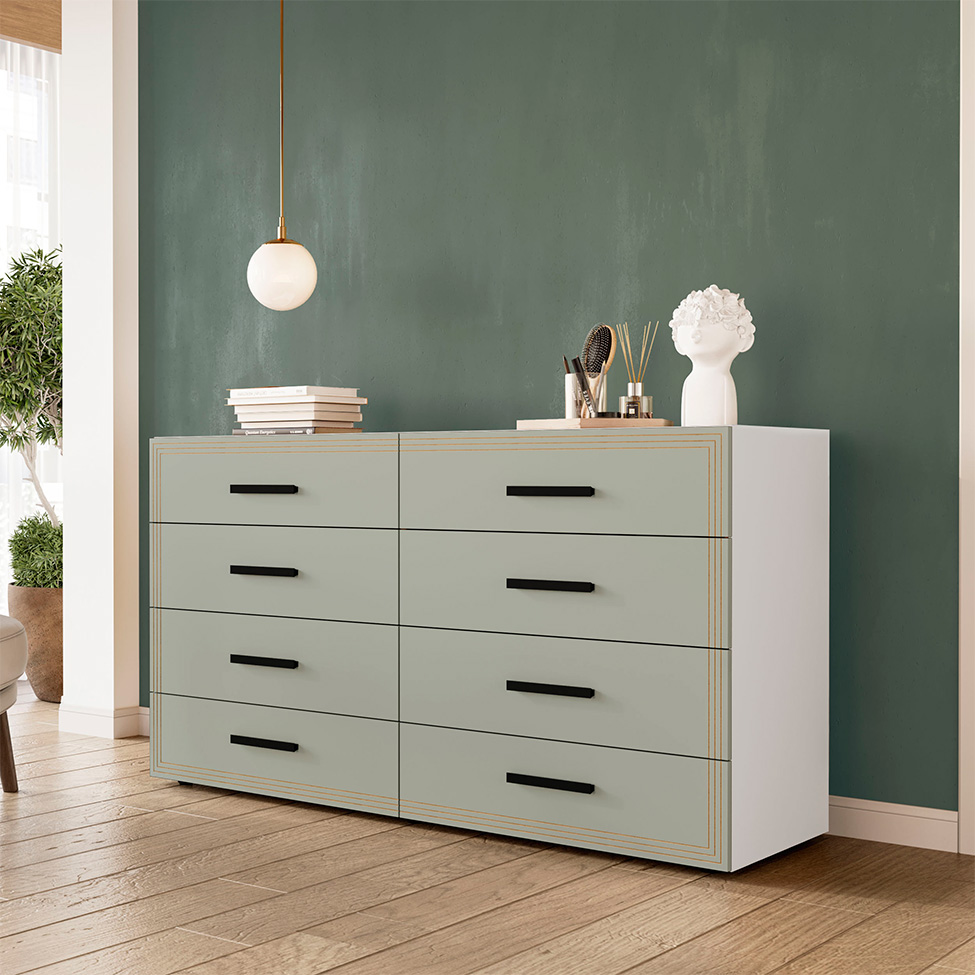 Cômoda Valência 8 Gavetas Verde e Branca