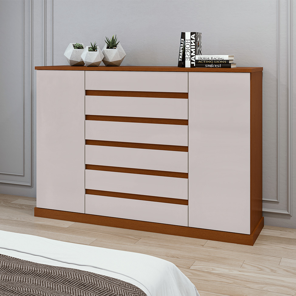 Cômoda Vedra 2 Portas 7 Gavetas Frassino e Off White