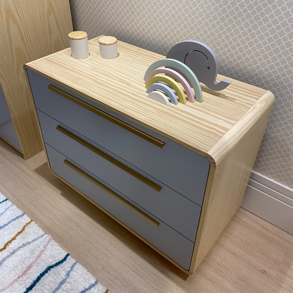 Cômoda Wave 3 Gavetas Nature e Cinza