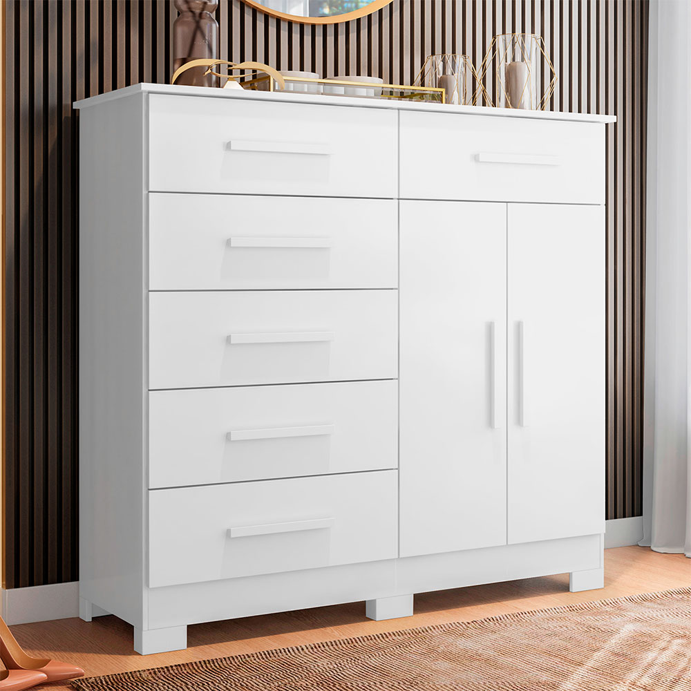 Cômoda Xangai 2 Portas 6 Gavetas Branca