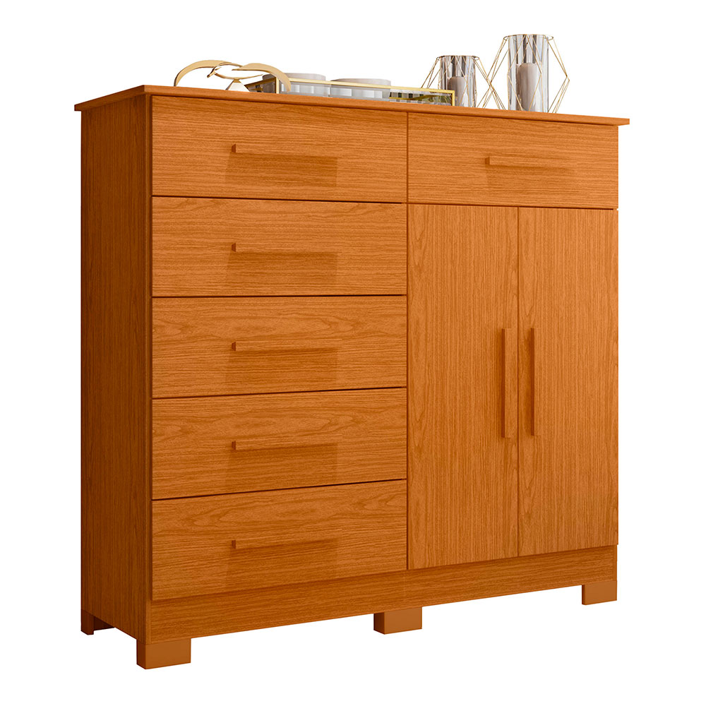 Cômoda Xangai 2 Portas 6 Gavetas Cinamomo