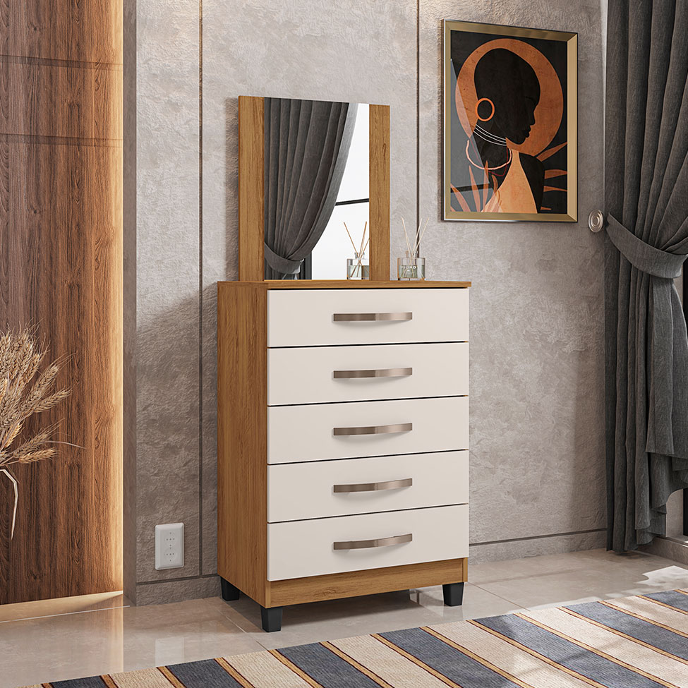 Cômoda com Espelho Lion 5 GV Freijó e Cinza Cristal
