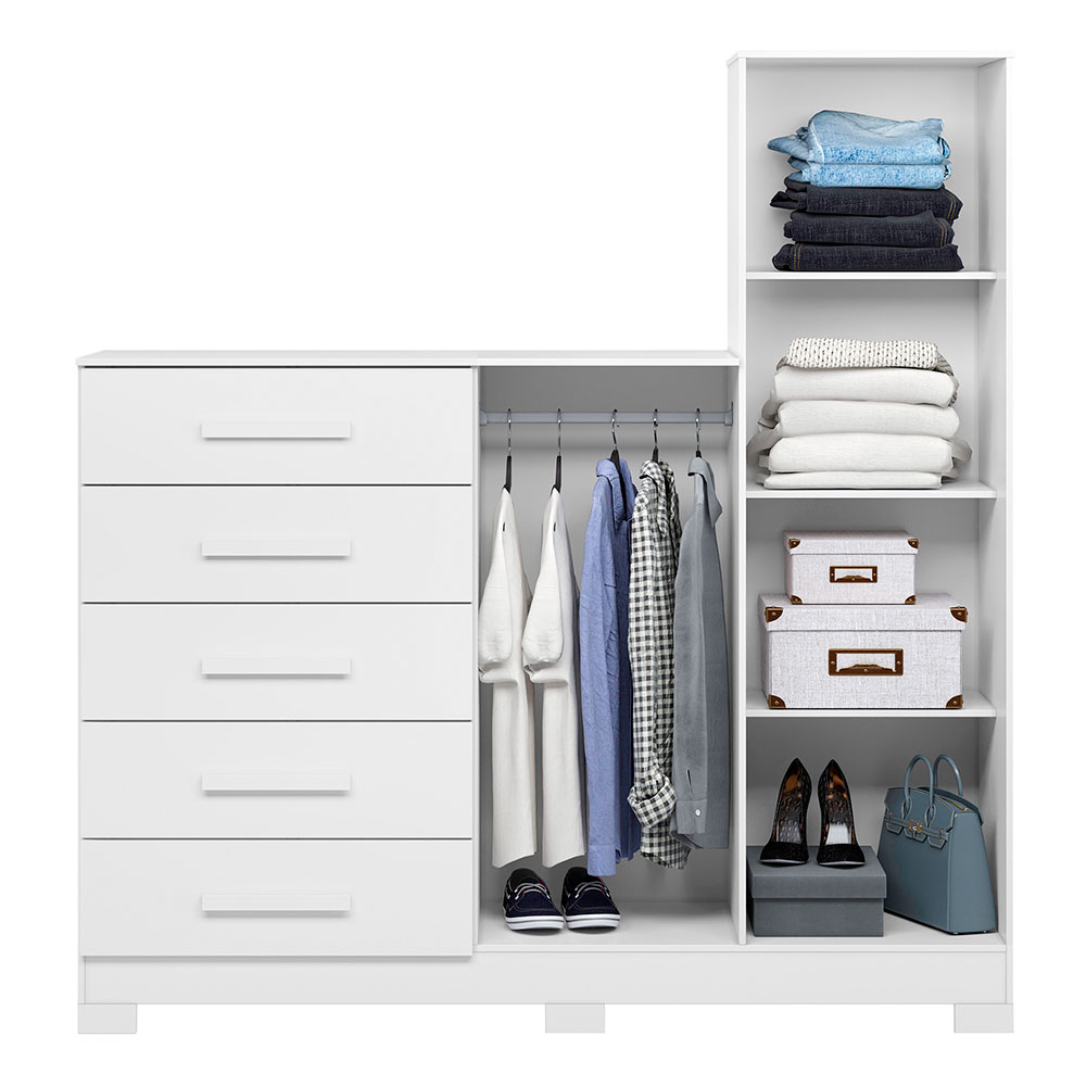 Cômoda com Espelho New Master 2 Portas 5 Gavetas Branca