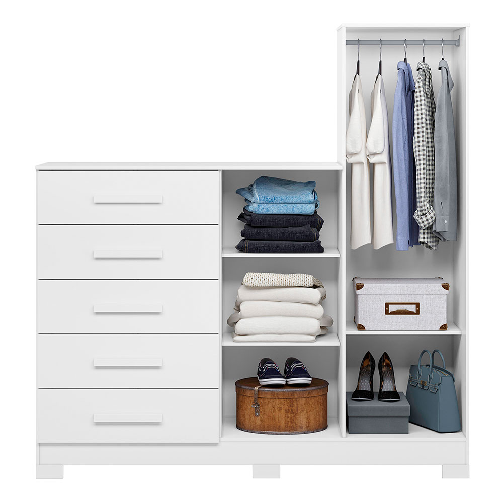 Cômoda com Espelho New Master 2 Portas 5 Gavetas Branca