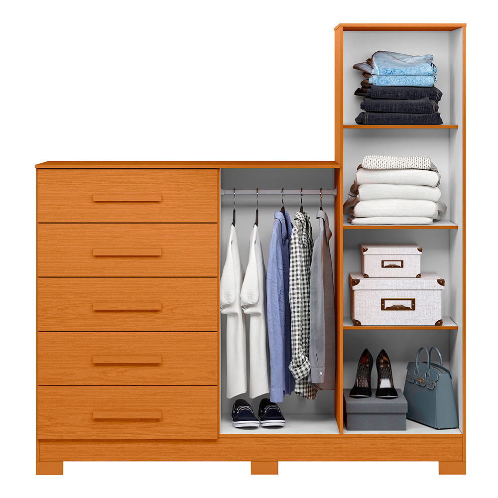 Cômoda com Espelho New Master 2 Portas 5 Gavetas Cinamomo