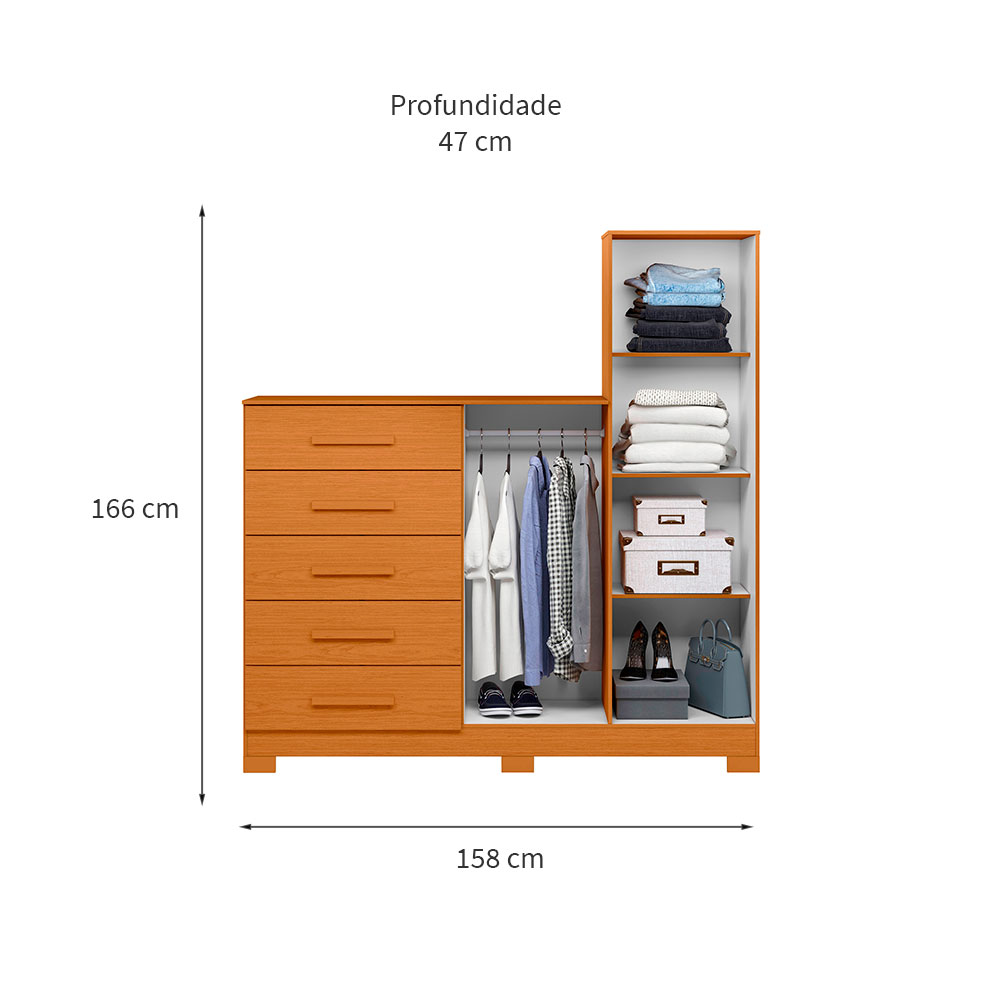Cômoda com Espelho New Master 2 Portas 5 Gavetas Cinamomo