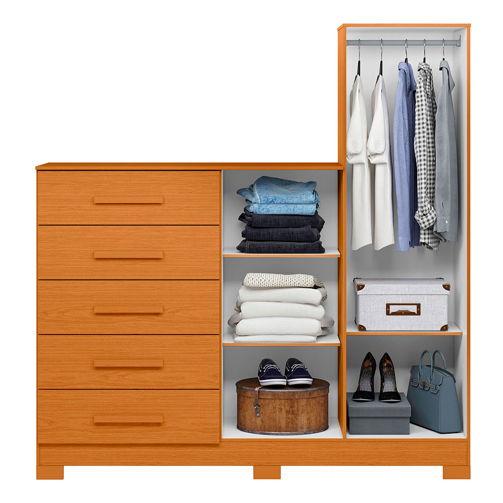Cômoda com Espelho New Master 2 Portas 5 Gavetas Cinamomo