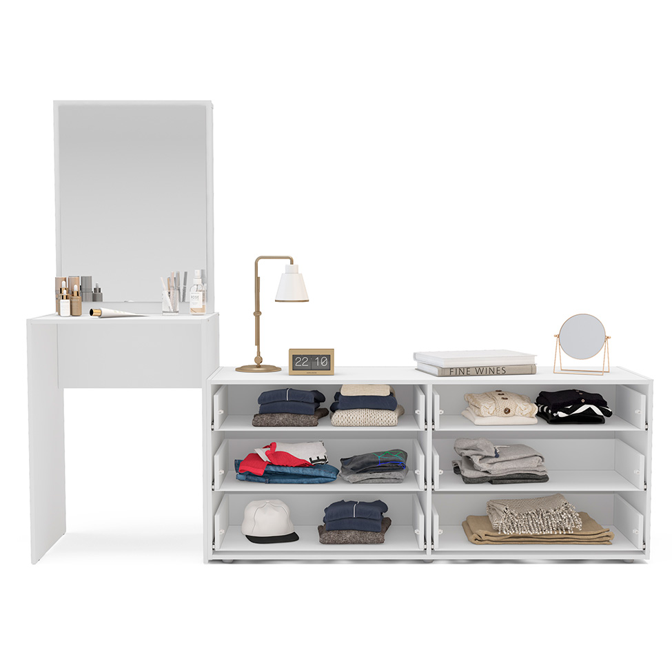 Cômoda com Espelho Porto 6 Gavetas Branca e Creme