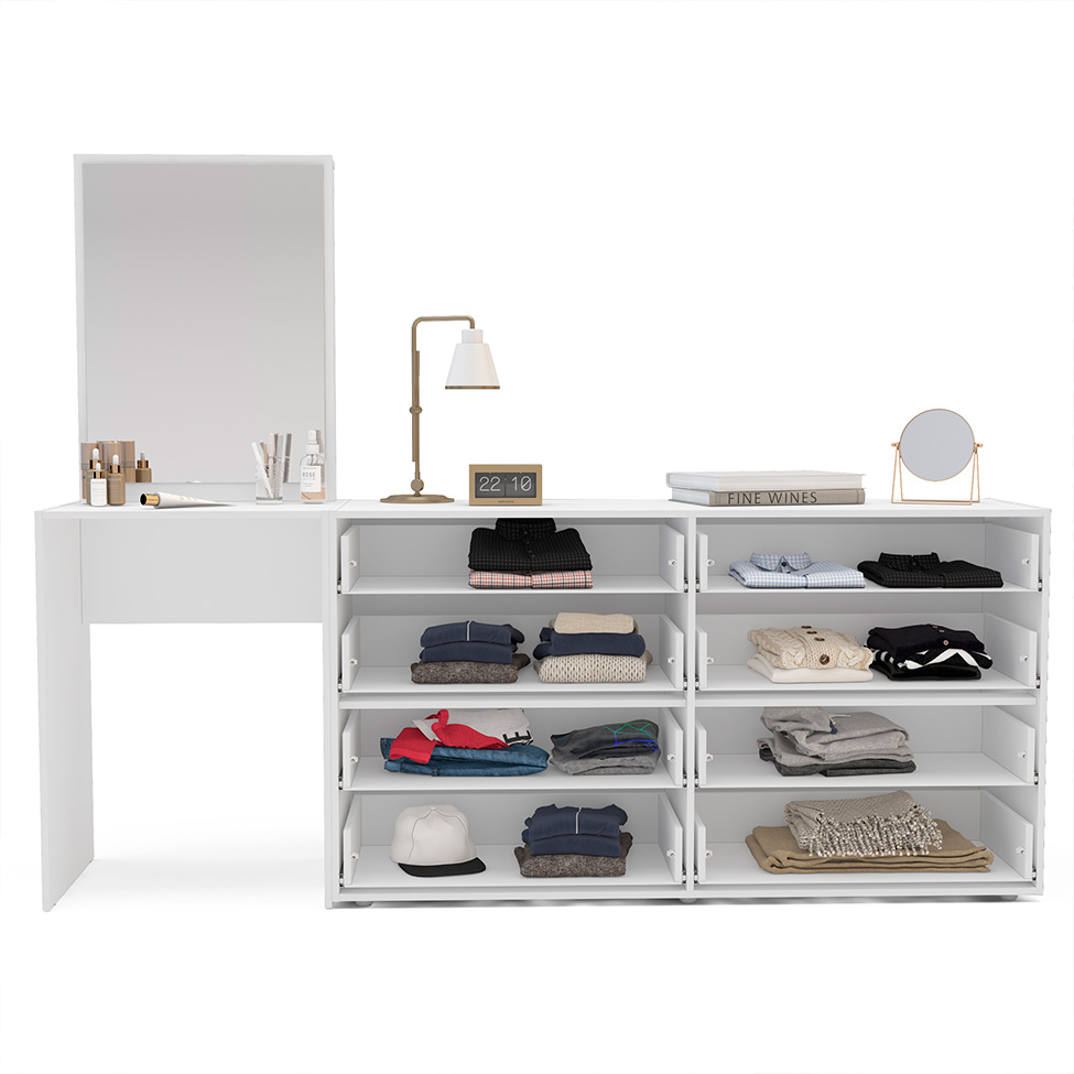 Cômoda com Espelho Porto 8 Gavetas Branca e Creme