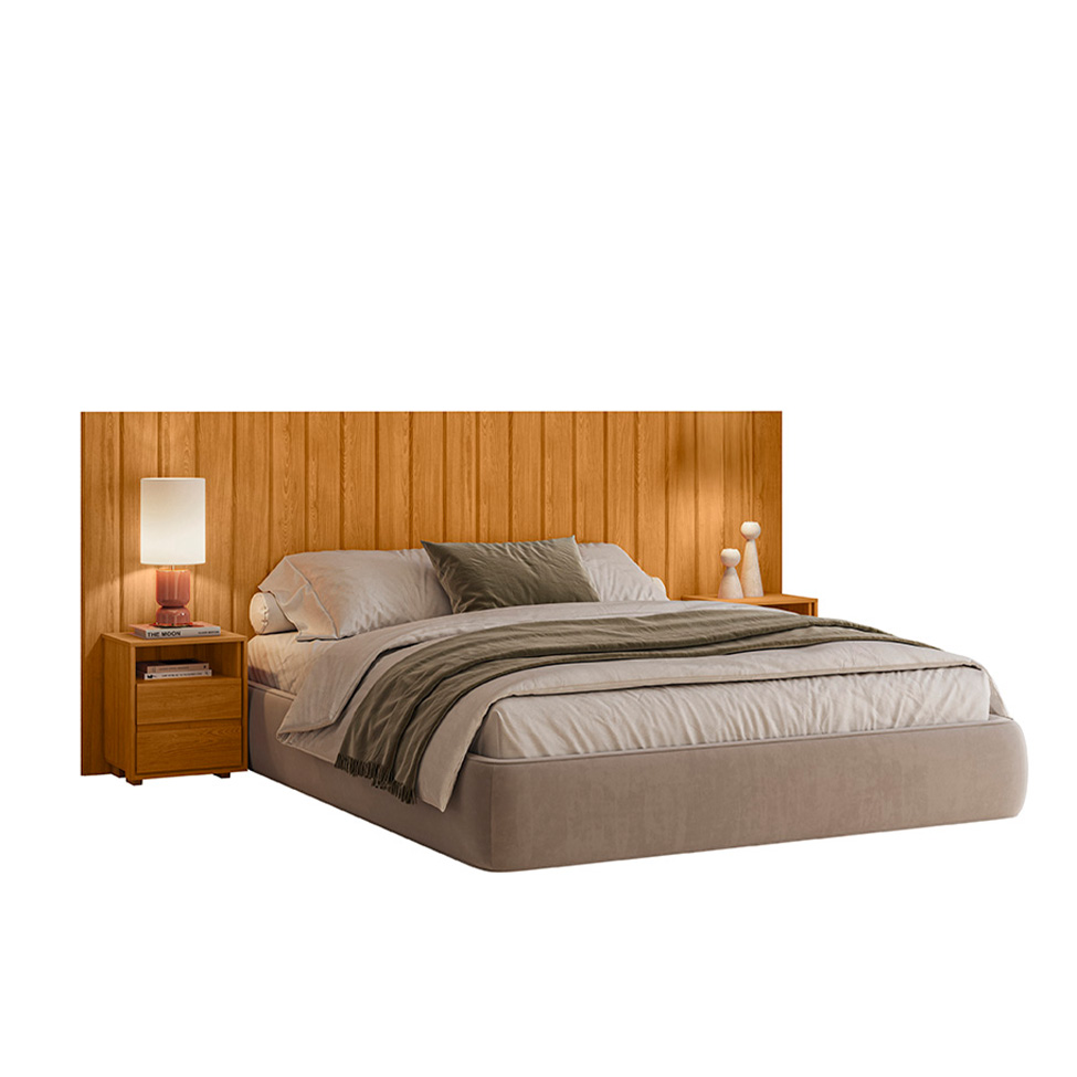 Cabeceira Casal Extensível com 2 Mesas de Apoio Frida 4 Gavetas Cinamomo