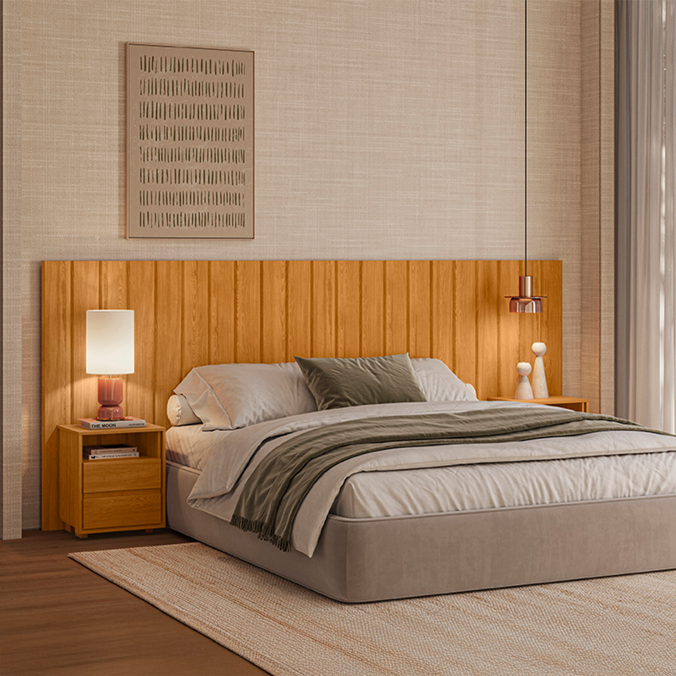 Cabeceira Casal Extensível com 2 Mesas de Apoio Frida 4 Gavetas Cinamomo