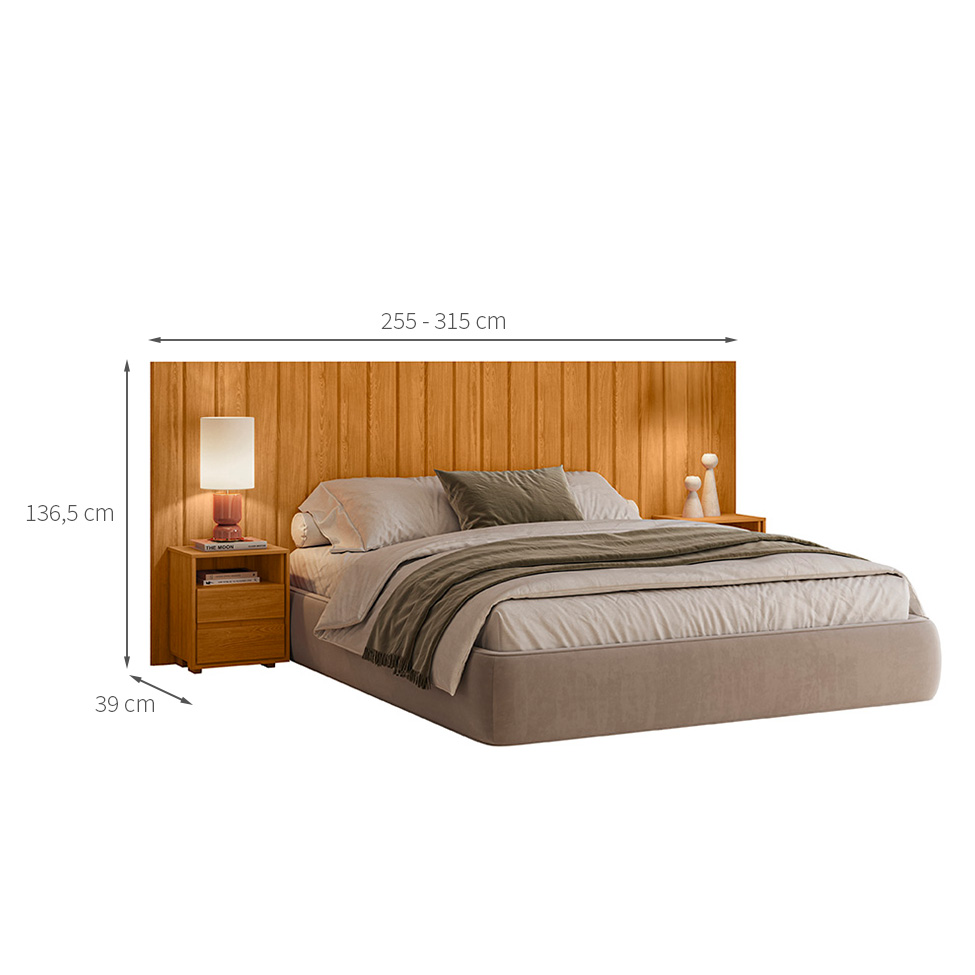 Cabeceira Casal Extensível com 2 Mesas de Apoio Frida 4 Gavetas Cinamomo