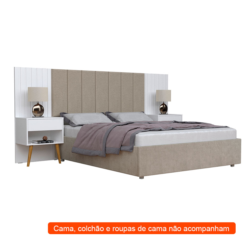 Cabeceira Casal Extensível com 2 Mesas de Apoio Zara Branca
