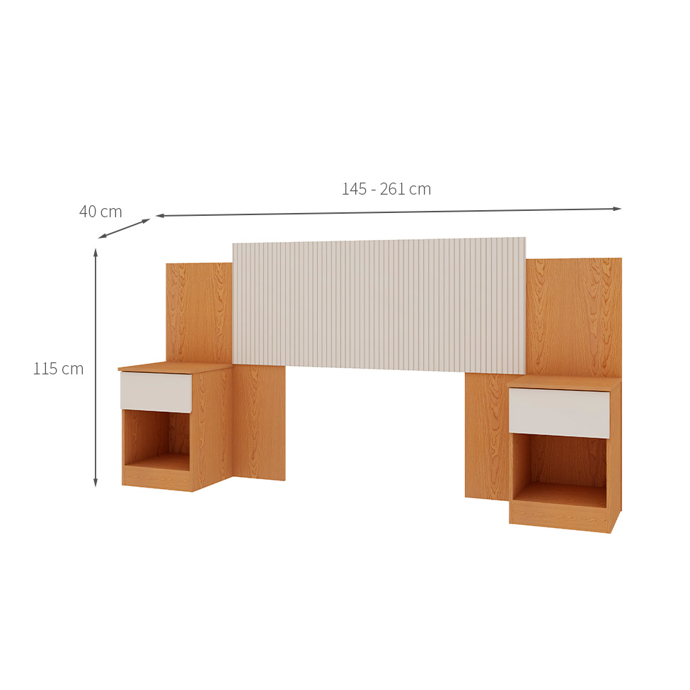 Cabeceira Queen Extensível com 2 Mesas de Apoio Roma 2 Gavetas Off White e Cinamomo