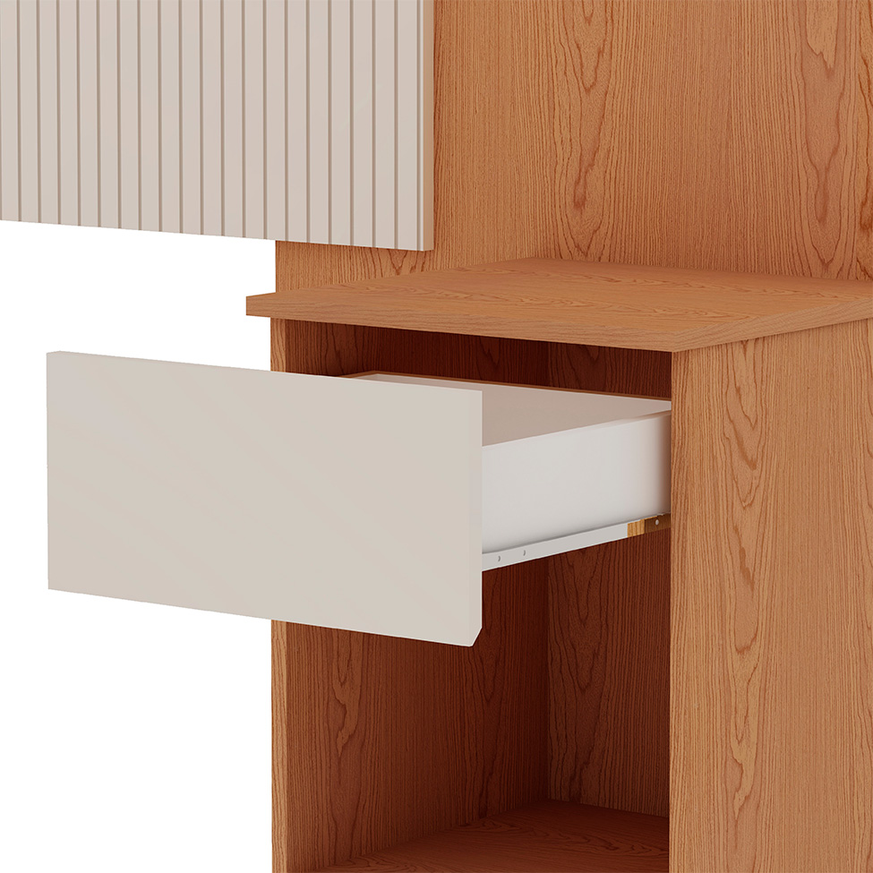 Cabeceira Queen Extensível com 2 Mesas de Apoio Roma 2 Gavetas Off White e Cinamomo