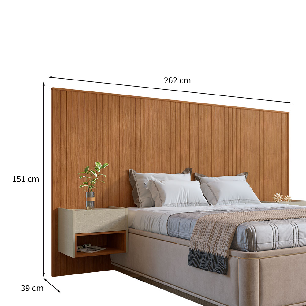 Cabeceira Queen com 2 Mesas de Apoio Florença 2 GV Cedro e Off White
