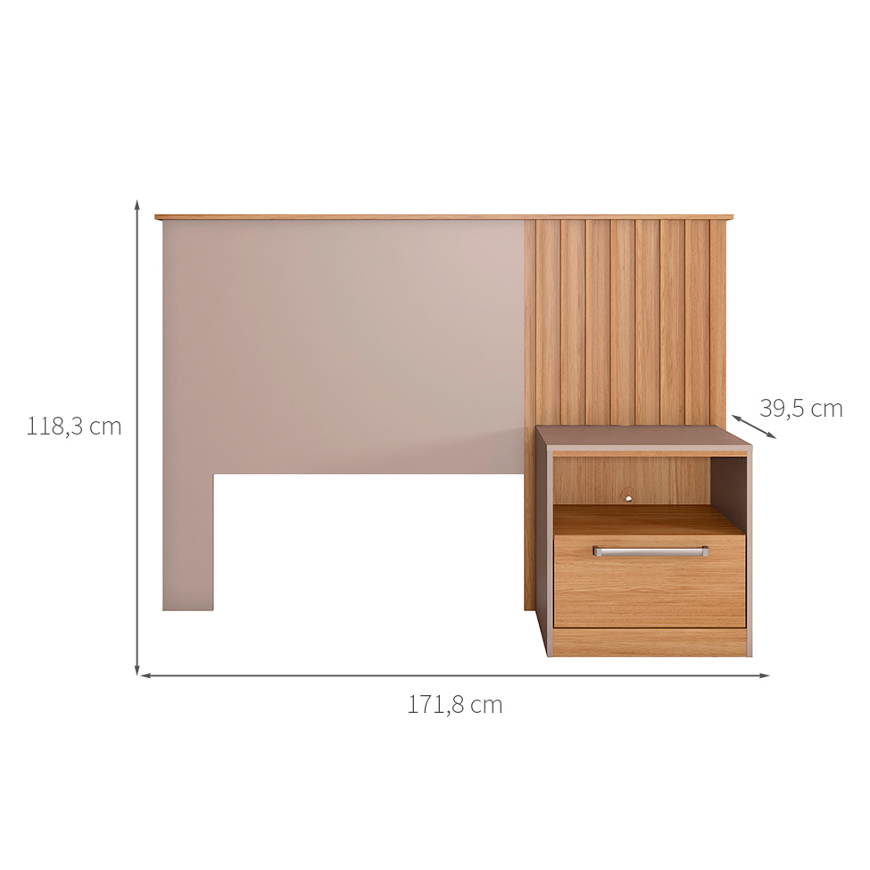 Cabeceira Solteiro com 1 Mesa de Apoio Lucilla 1 GV Buriti e Fendi