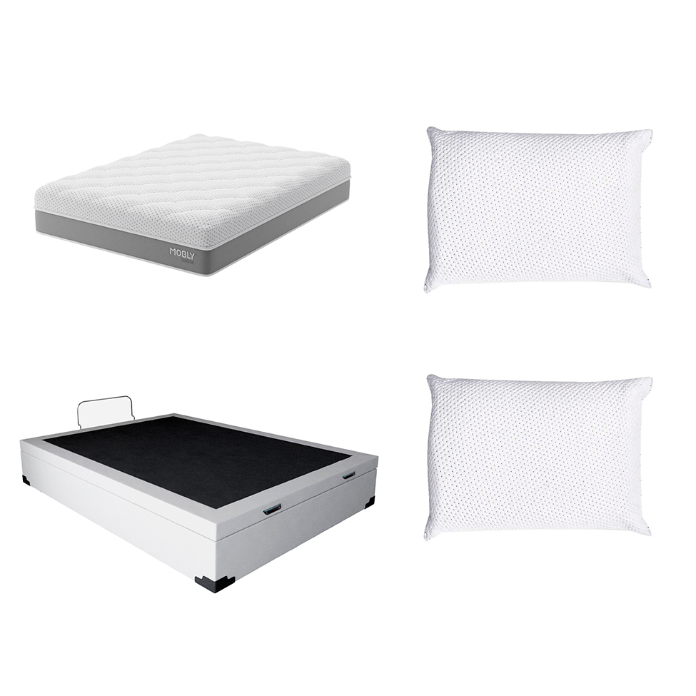 Cama Box Baú Martin Premium com Colchão Casal Sublime Mola Ensacada e Espuma Viscoelástica (32x138x188) e 2 Travesseiros Guldi Soft Nasa Branco