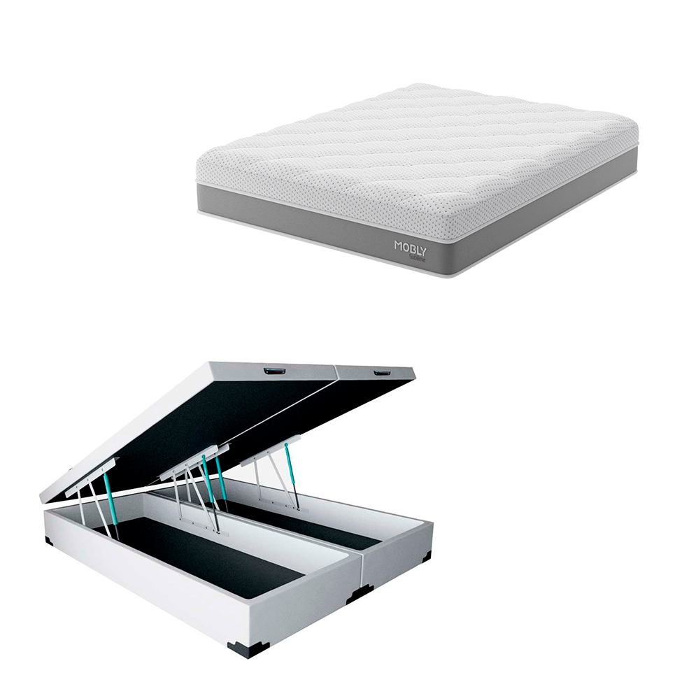 Cama Box Baú Martin Premium com Colchão Queen Sublime Mola Ensacada e Espuma Viscoelástica (32x158x198) Cinza e Branco
