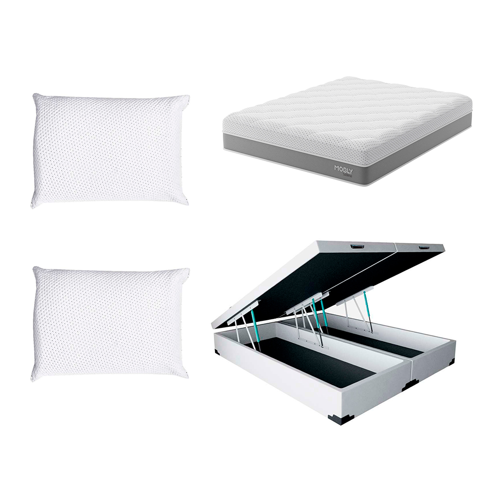 Cama Box Baú Martin Premium com Colchão Queen Sublime Mola Ensacada e Espuma Viscoelástica (32x158x198) e 2 Travesseiros Guldi Soft Nasa Branco