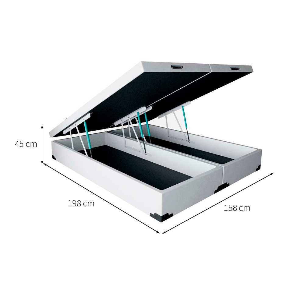 Cama Box Baú Martin Premium com Colchão Queen Sublime Mola Ensacada e Espuma Viscoelástica (32x158x198) e 2 Travesseiros Guldi Soft Nasa Branco