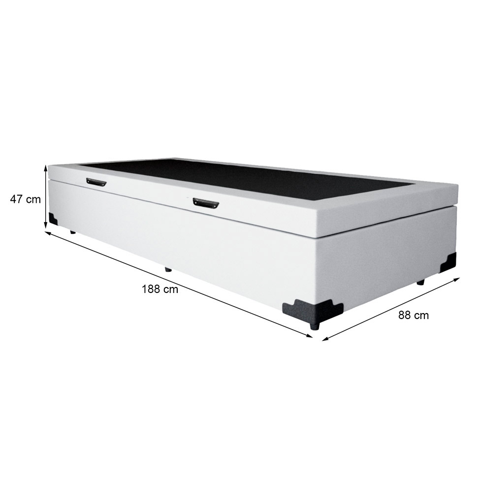Cama Box Baú Martin Premium com Colchão Solteiro Sublime Mola Ensacada e Espuma Viscoelástica (32x88x188) Cinza e Branco
