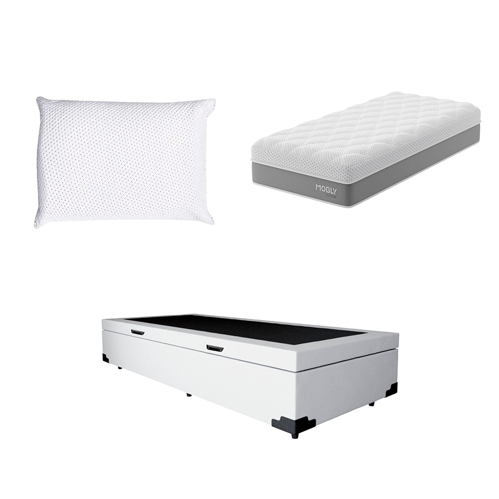 Cama Box Baú Martin Premium com Colchão Solteiro Sublime Mola Ensacada e Espuma Viscoelástica (32x88x188) e Travesseiro Guldi Soft Nasa Branco