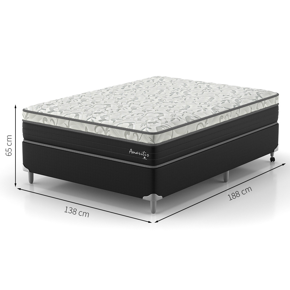 Cama Box Casal Amarilis com Colchão D33 Preta e Branca