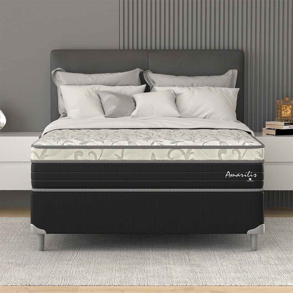 Cama Box Casal Amarilis com Colchão D33 Preta e Branca