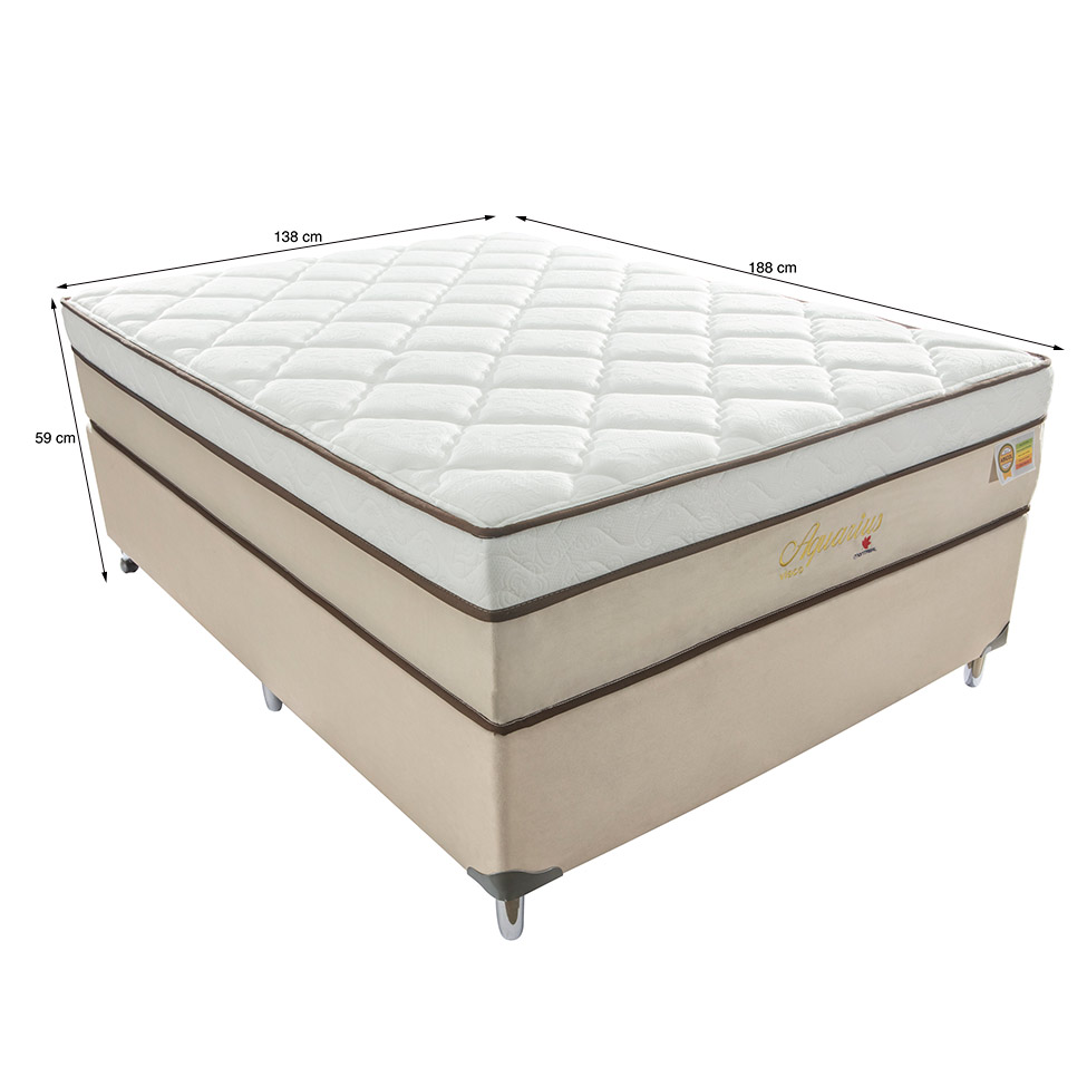 Cama Box Casal Aquarius com Colchão Casal Molas Ensacadas Bege e Branca
