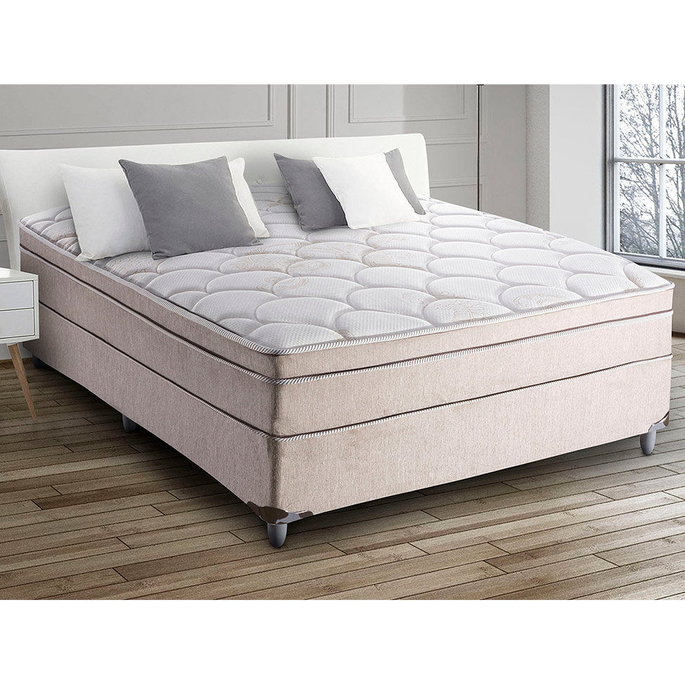 Cama Box Casal Áquila com Colchão Casal Molas Verticóil Bege