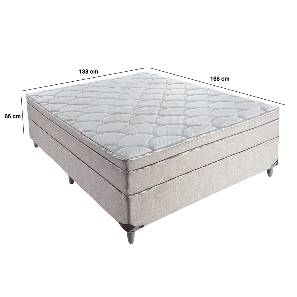Cama Box Casal Áquila com Colchão Casal Molas Verticóil Bege