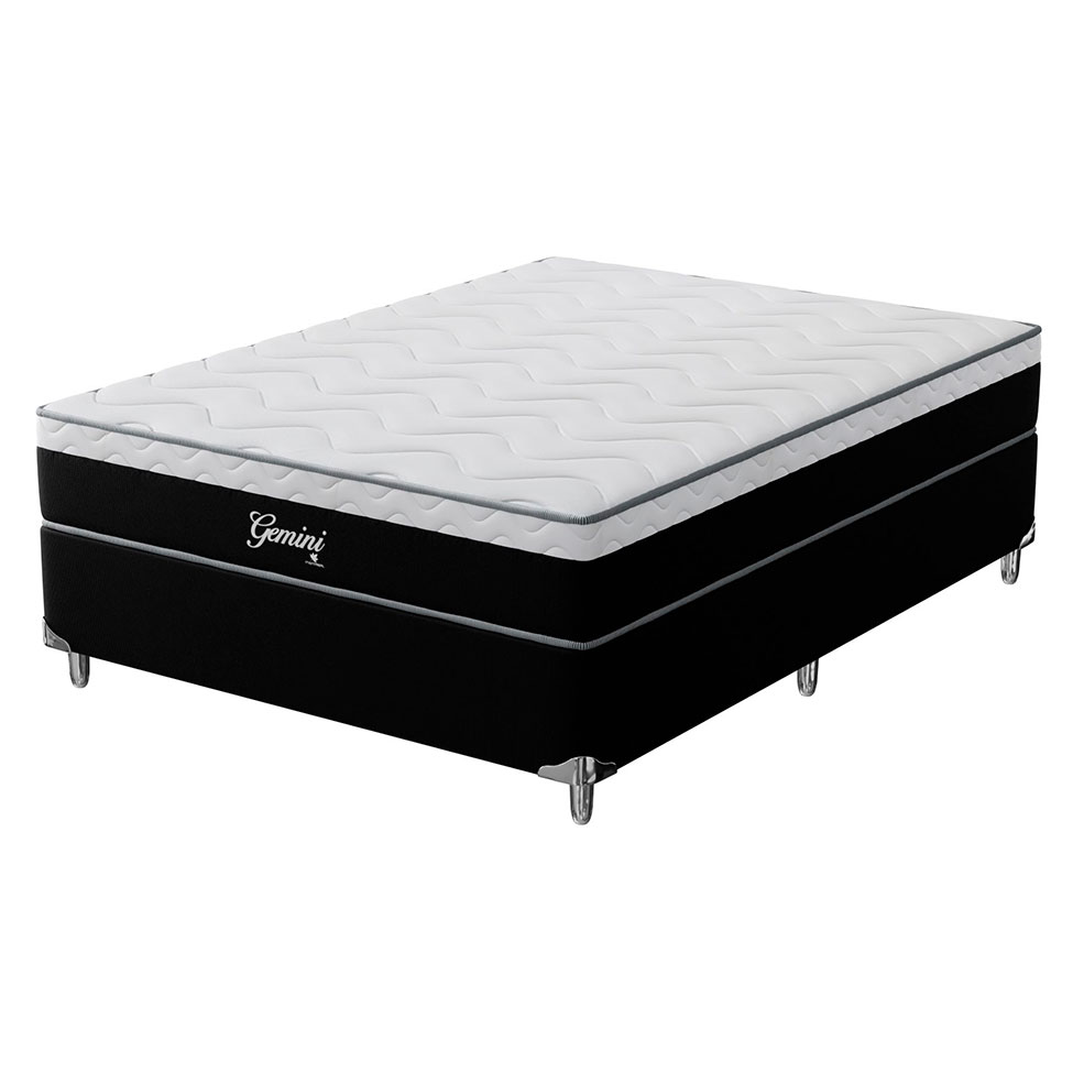Cama Box Casal Gemini com Colchão Casal Molas Ensacadas Grafite e Branca