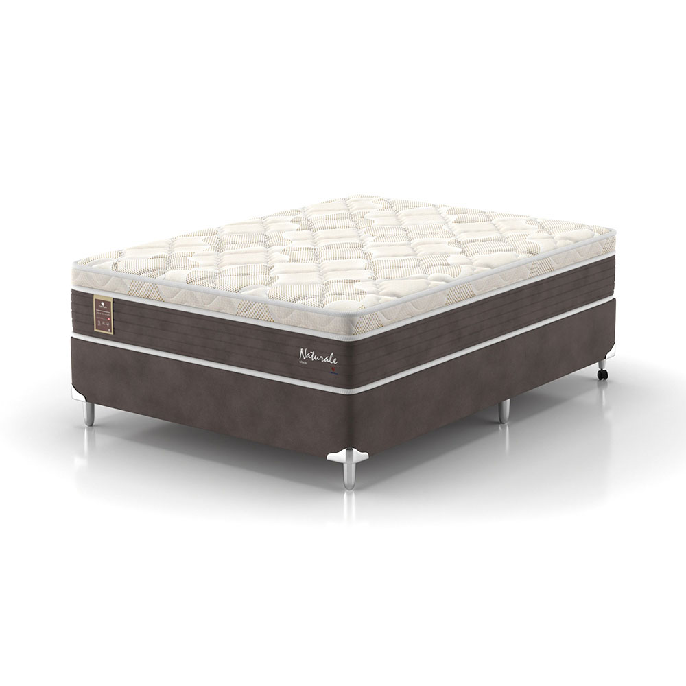 Cama Box Casal Naturale com Colchão Molas Ensacadas (67x138x188) Marrom e Branca
