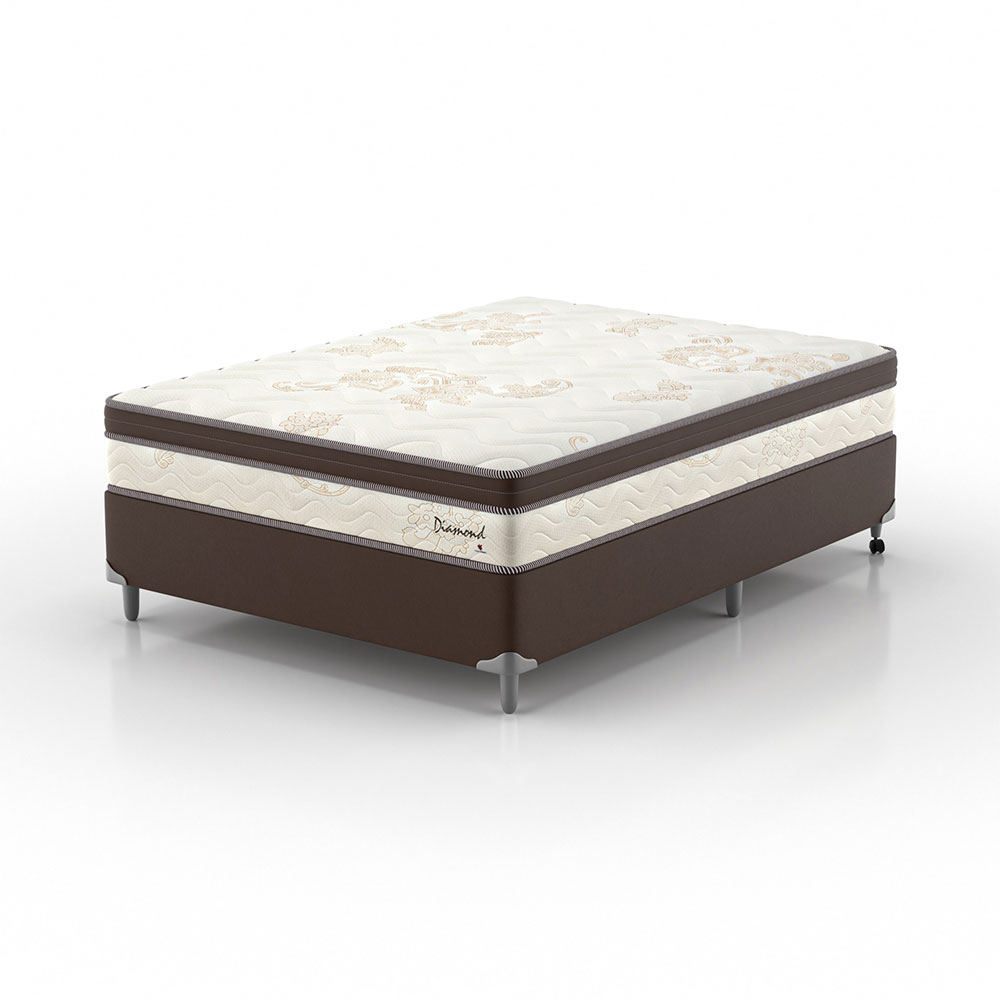 Cama Box Casal com Colchão Diamond Euro MR (63x138x188) Bege e Marrom