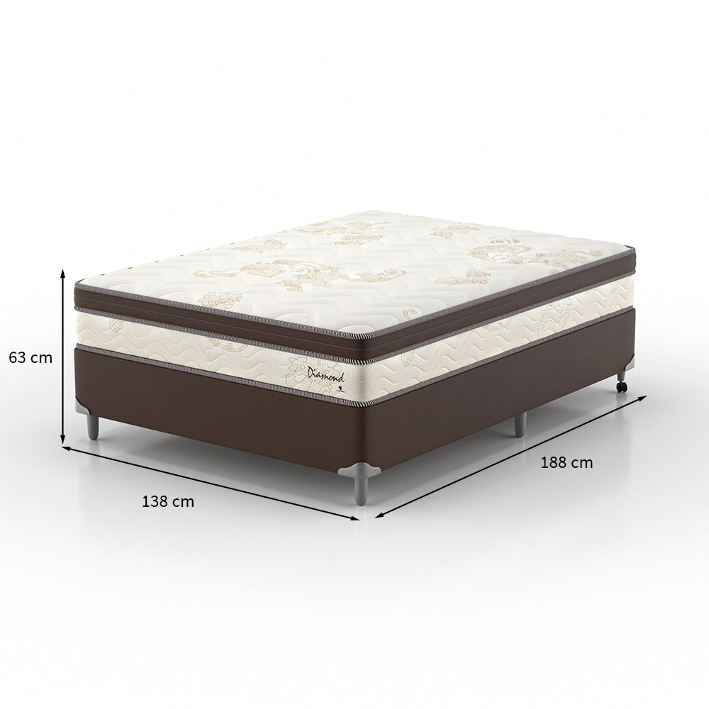 Cama Box Casal com Colchão Diamond Euro MR (63x138x188) Bege e Marrom