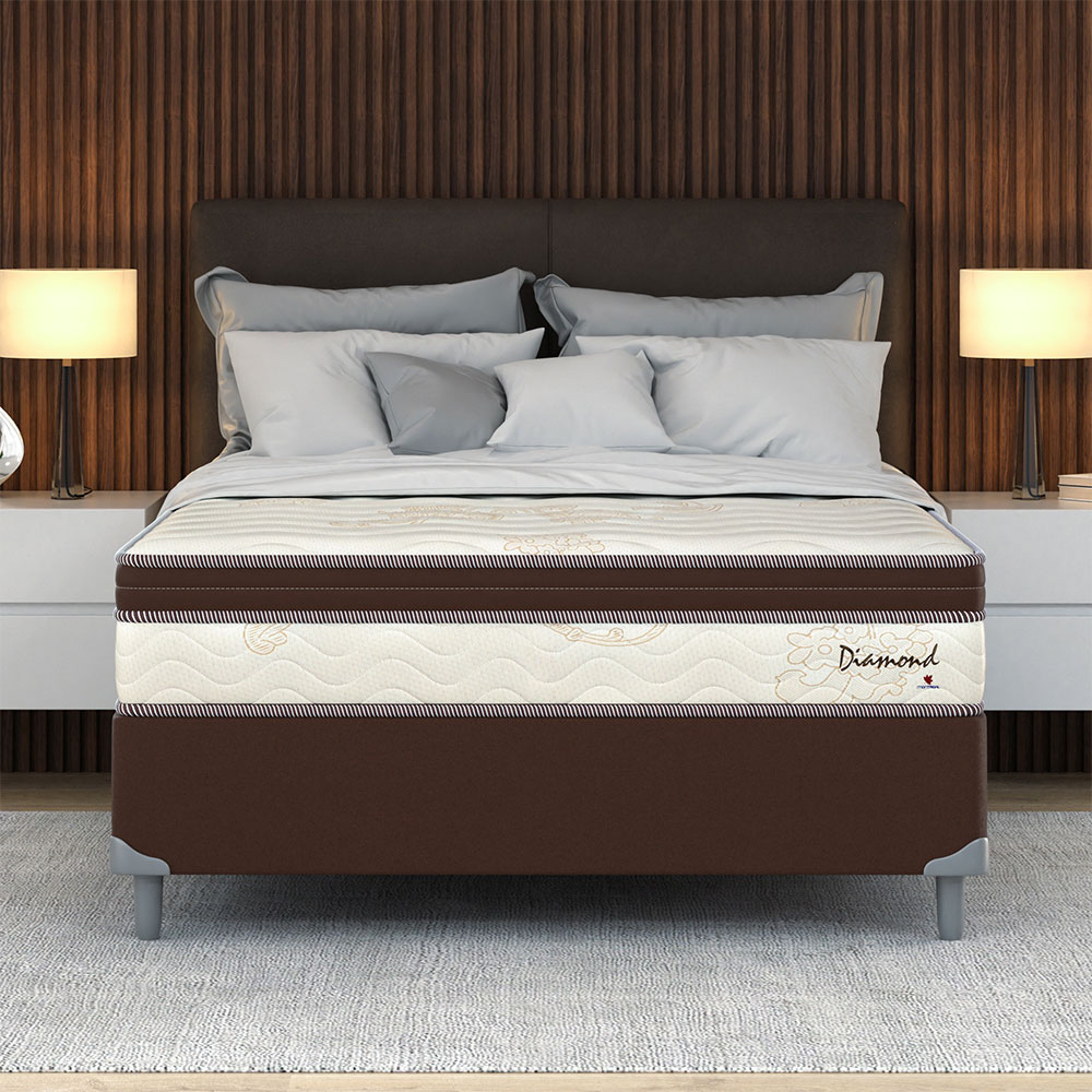 Cama Box Casal com Colchão Diamond Euro MR (63x138x188) Bege e Marrom