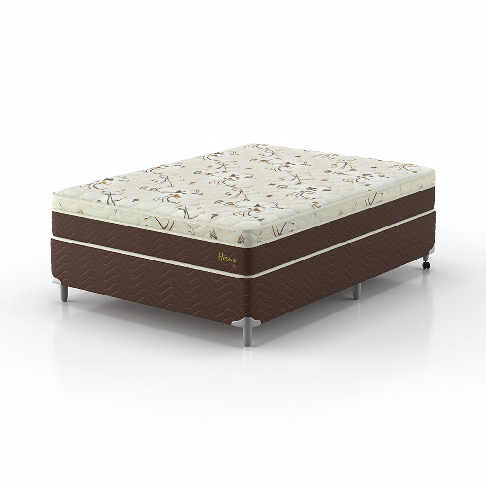 Cama Box Casal com Colchão Hórus (63x138x188) Bege e Marrom