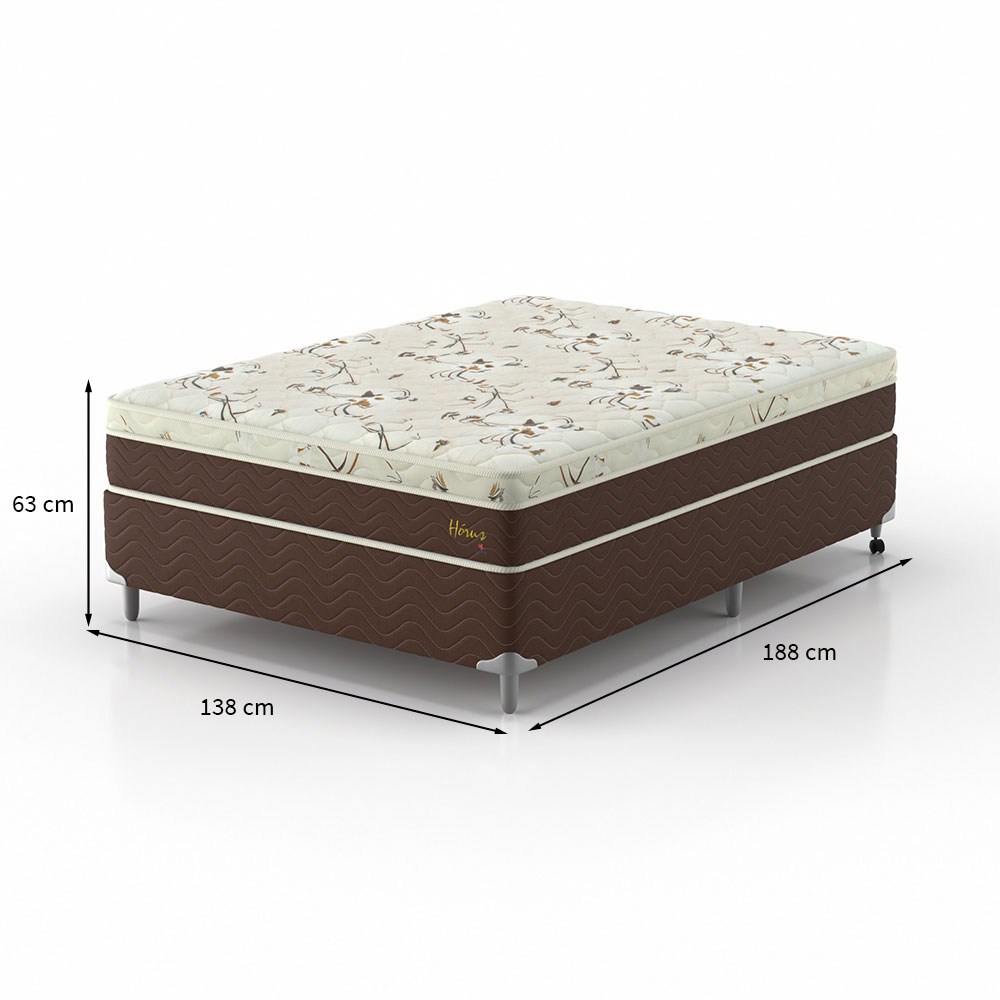Cama Box Casal com Colchão Hórus (63x138x188) Bege e Marrom